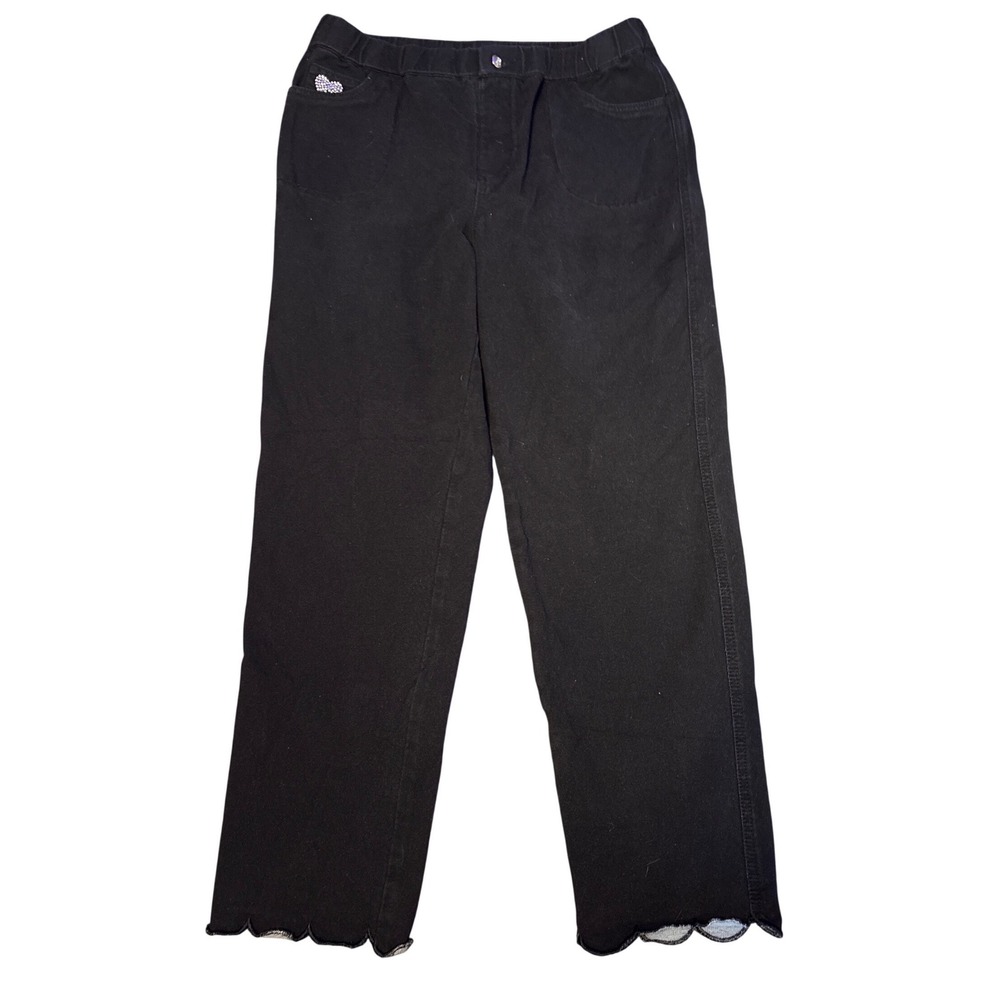 Dream Jeans Quacker Factory Black Pull On Straight Leg Jeans Scallop Hem Pants M